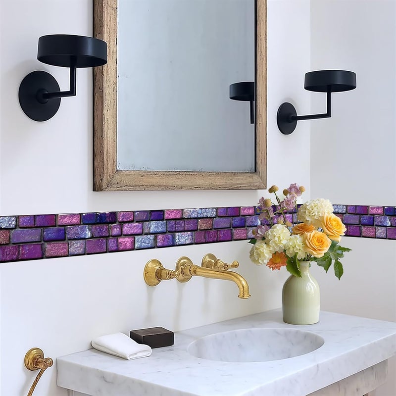 IOHEFY Purple Brick Wallpaper Border 196x4 Inch Peel and Stick Wall Border Iridescent Mosaic Pattern Removable Vinyl Wall Trim for Bathroom Kitchen Home Decor - Image 5